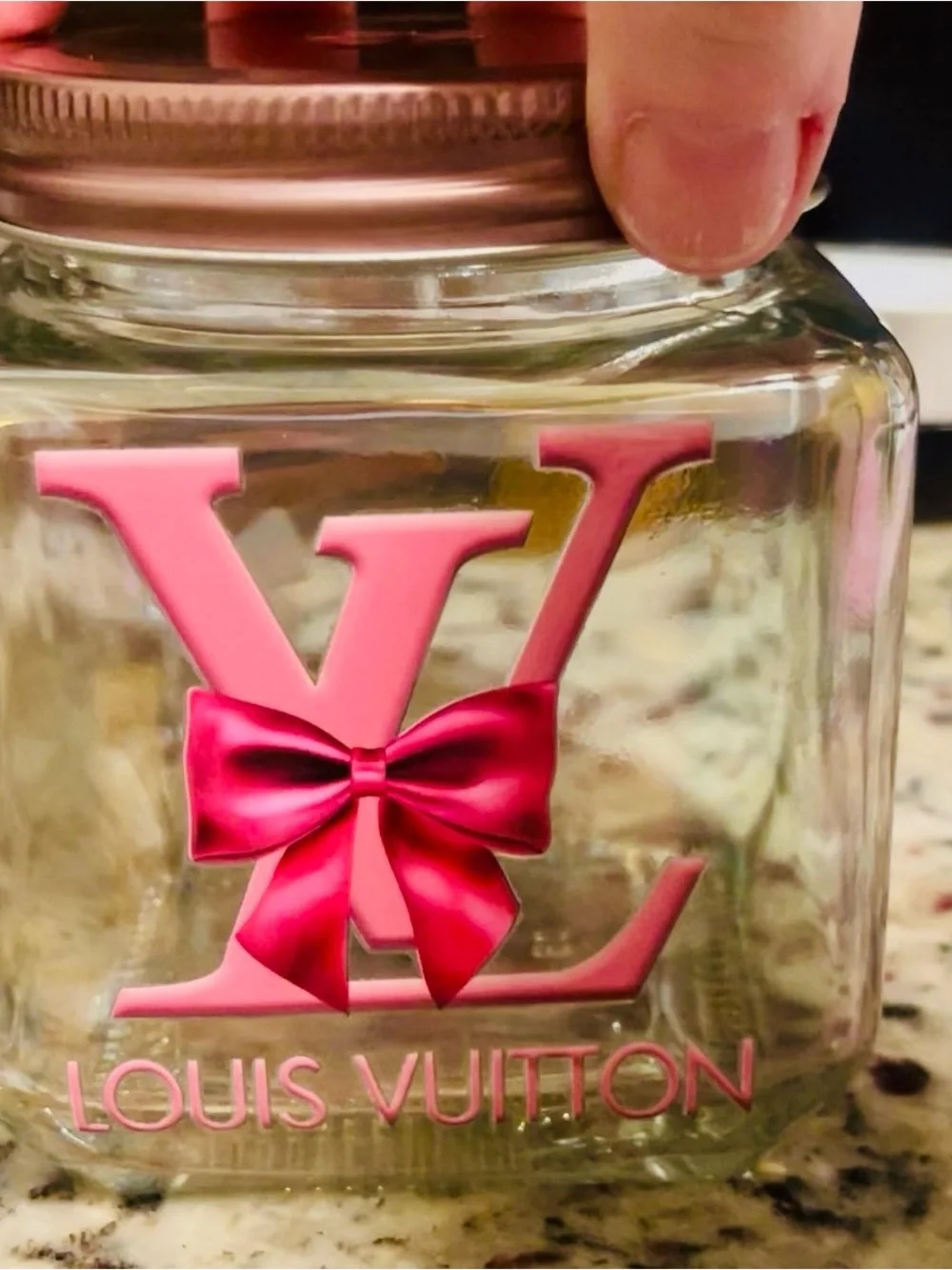 Iridescent Glass Jar Custom Decorated With Lid